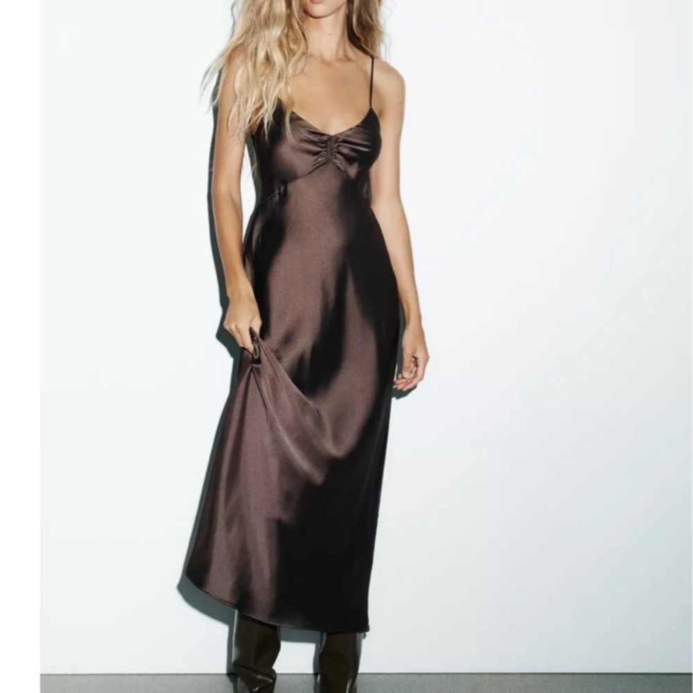 Zara Brown Satin Slip Dress NWT- 4/$75